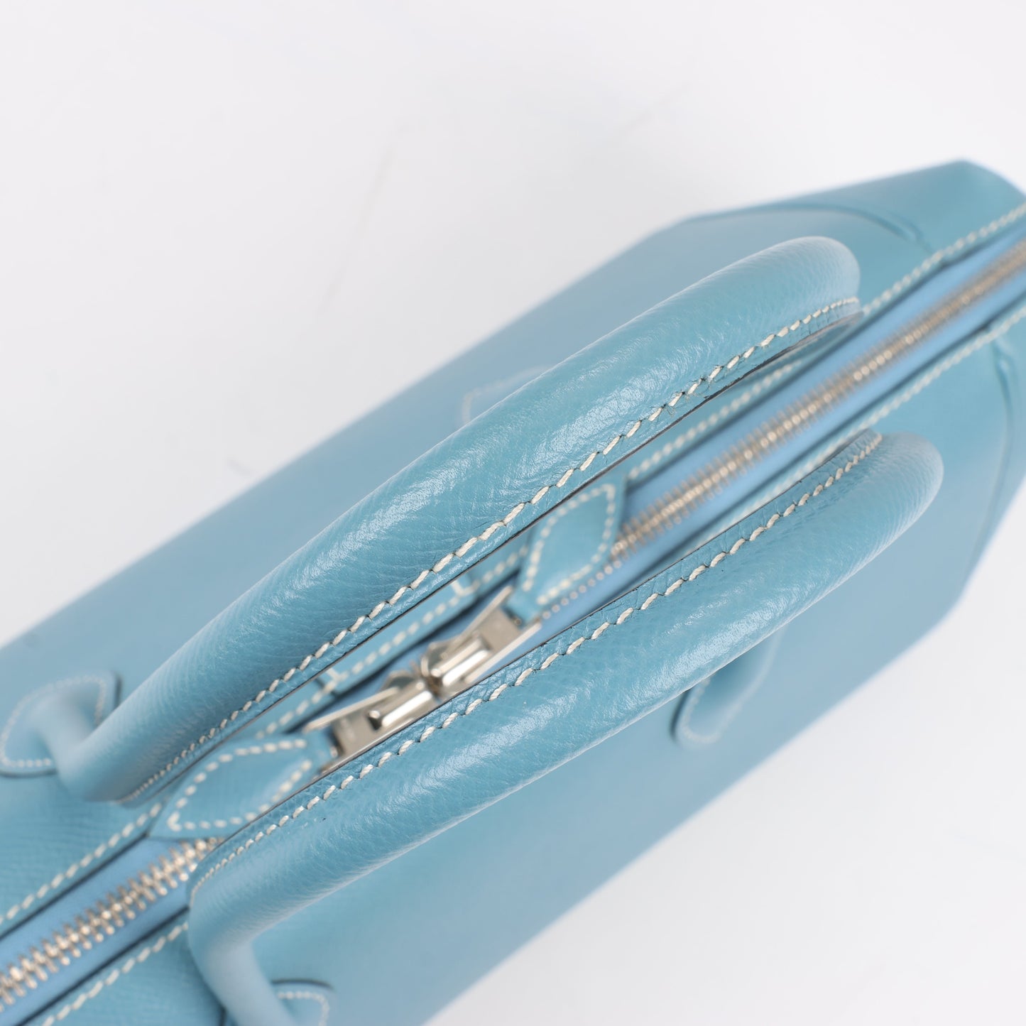 HERMES Paris Bombay 35 Veau Epsom Blue Jean Silver Metal Fittings Handbag □K: 2007