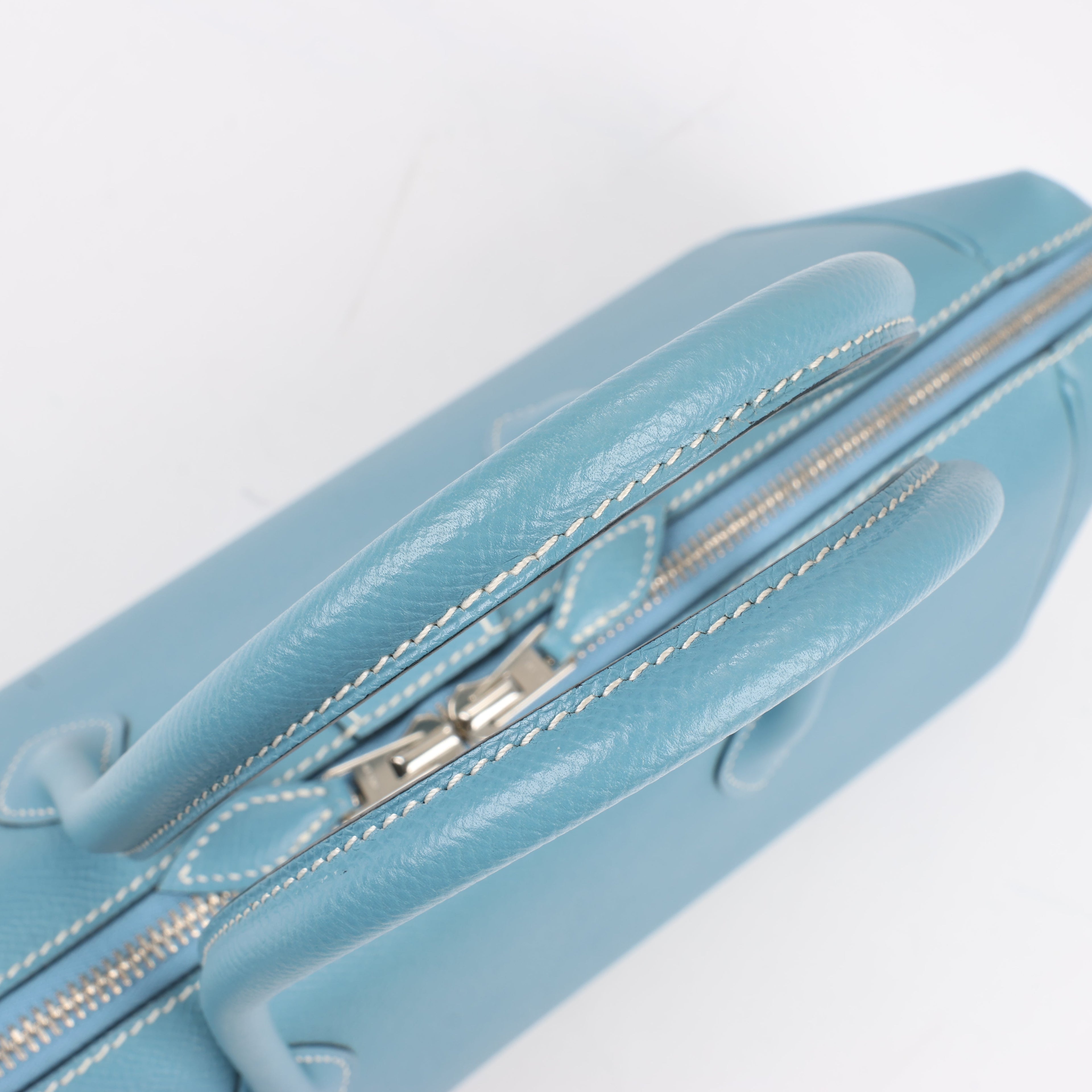 HERMES Paris Bombay 35 Veau Epsom Blue Jean Silver Metal Fittings Handbag □K: 2007