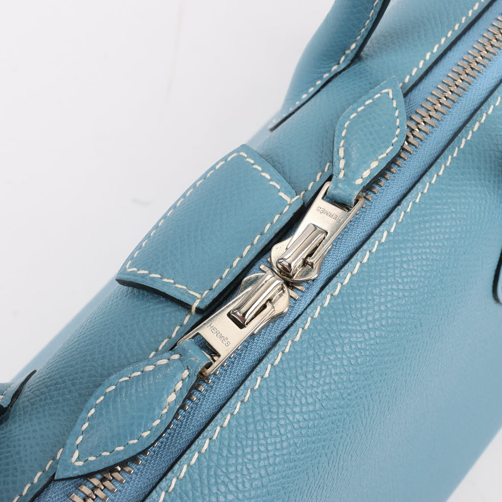 HERMES Paris Bombay 35 Veau Epsom Blue Jean Silver Metal Fittings Handbag □K: 2007