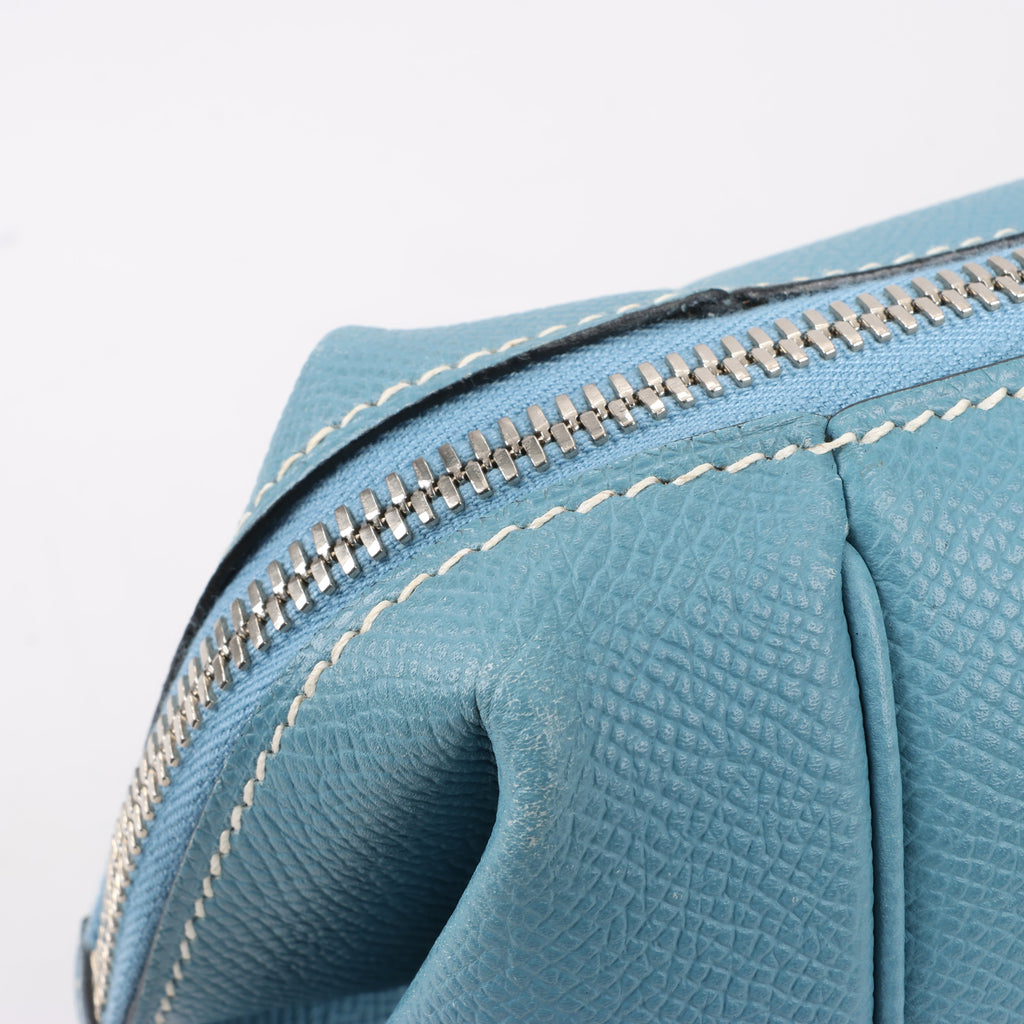 HERMES Paris Bombay 35 Veau Epsom Blue Jean Silver Metal Fittings Handbag □K: 2007
