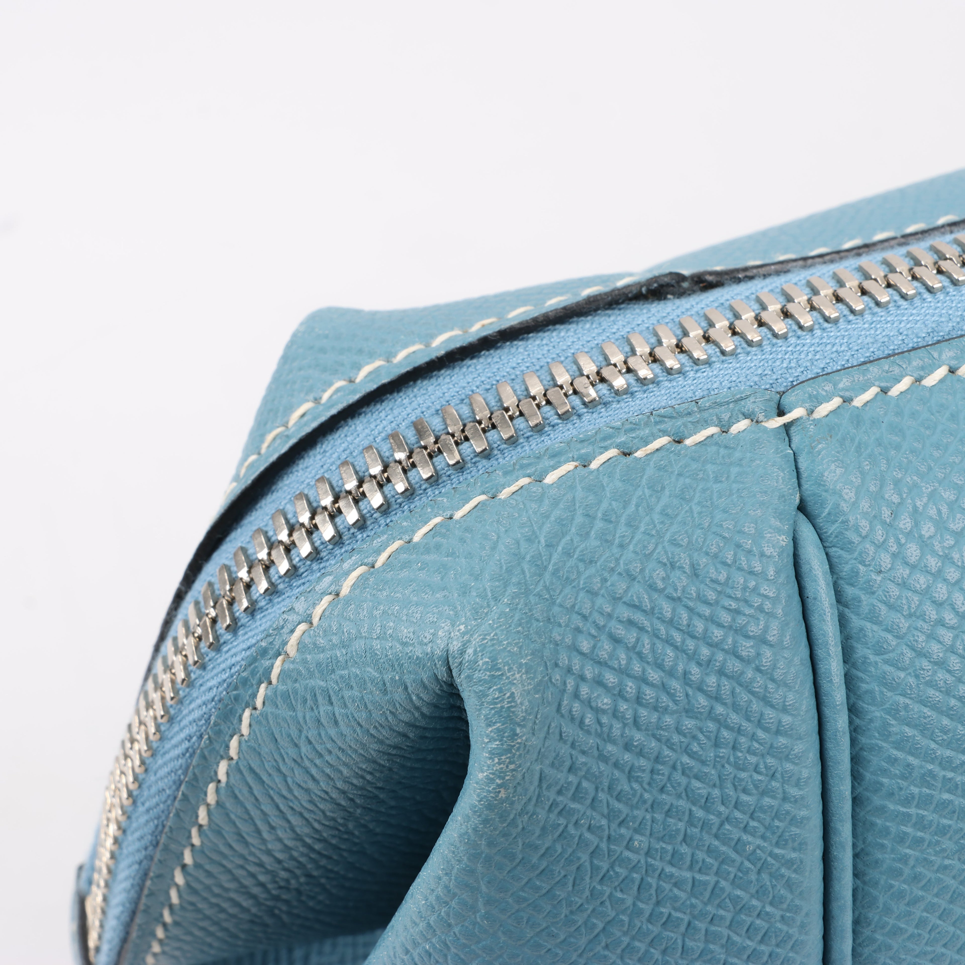 HERMES Paris Bombay 35 Veau Epsom Blue Jean Silver Metal Fittings Handbag □K: 2007