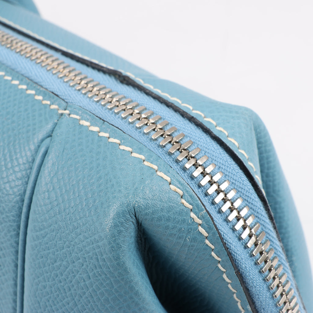 HERMES Paris Bombay 35 Veau Epsom Blue Jean Silver Metal Fittings Handbag □K: 2007