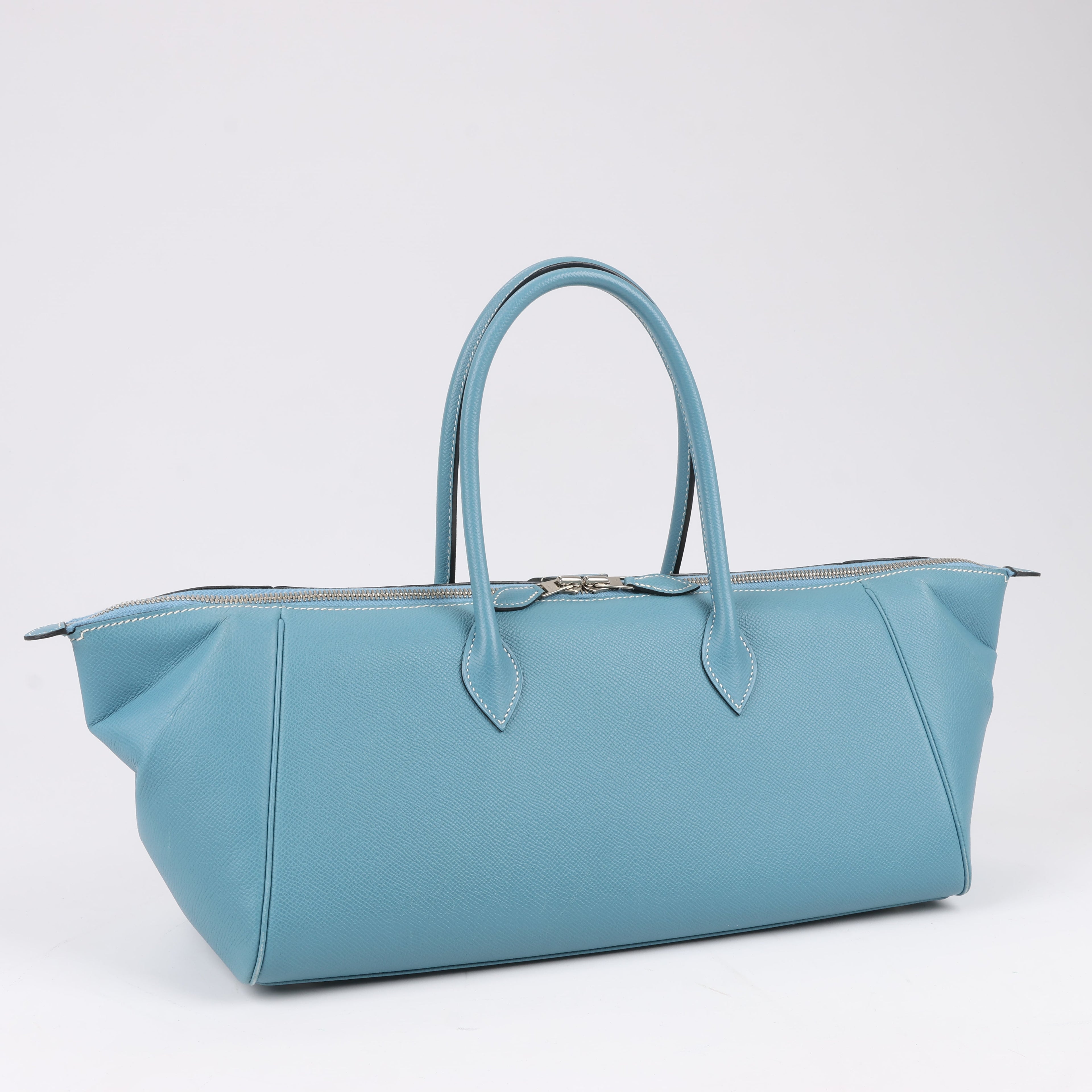 HERMES Paris Bombay 35 Veau Epsom Blue Jean Silver Metal Fittings Handbag □K: 2007