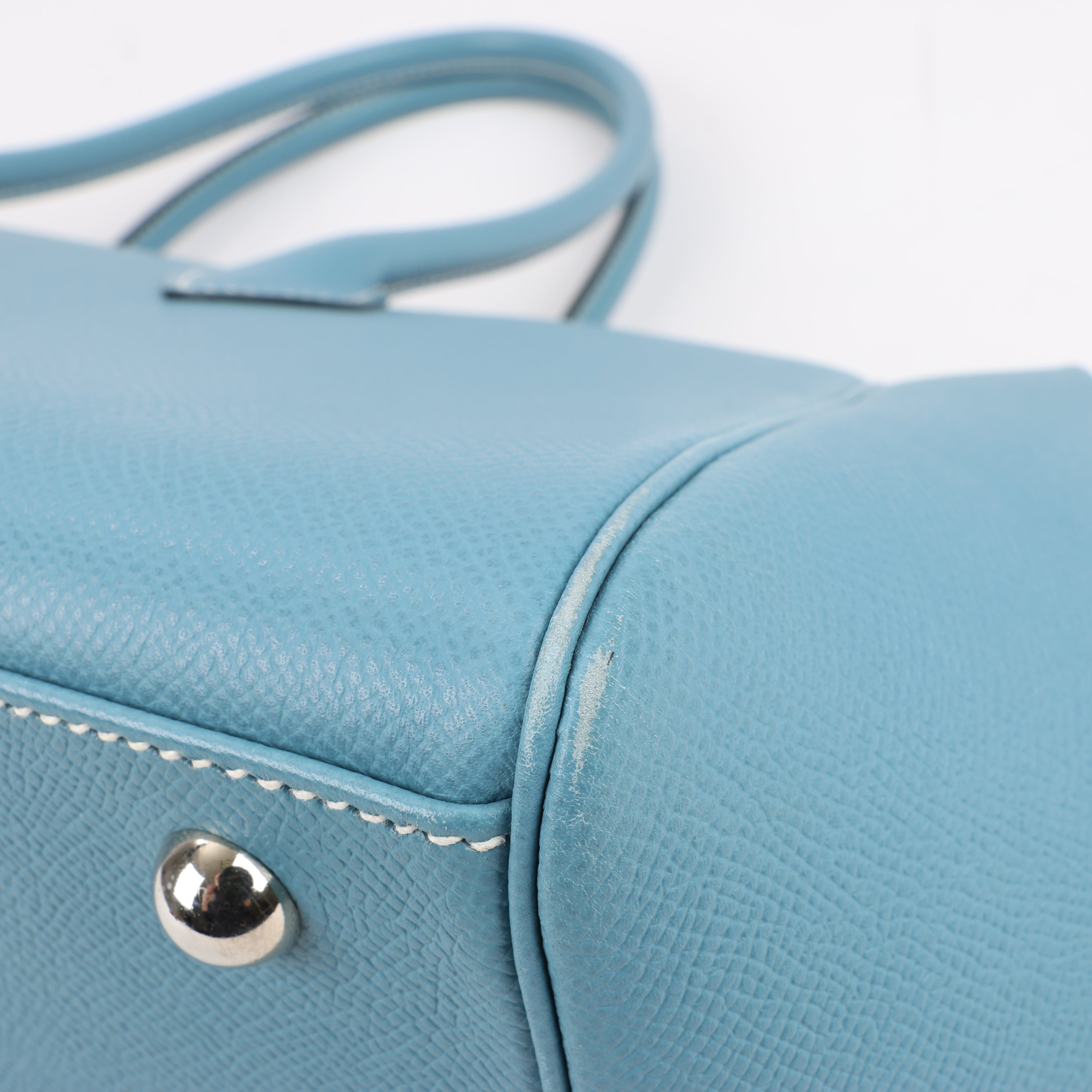 HERMES Paris Bombay 35 Veau Epsom Blue Jean Silver Metal Fittings Handbag □K: 2007