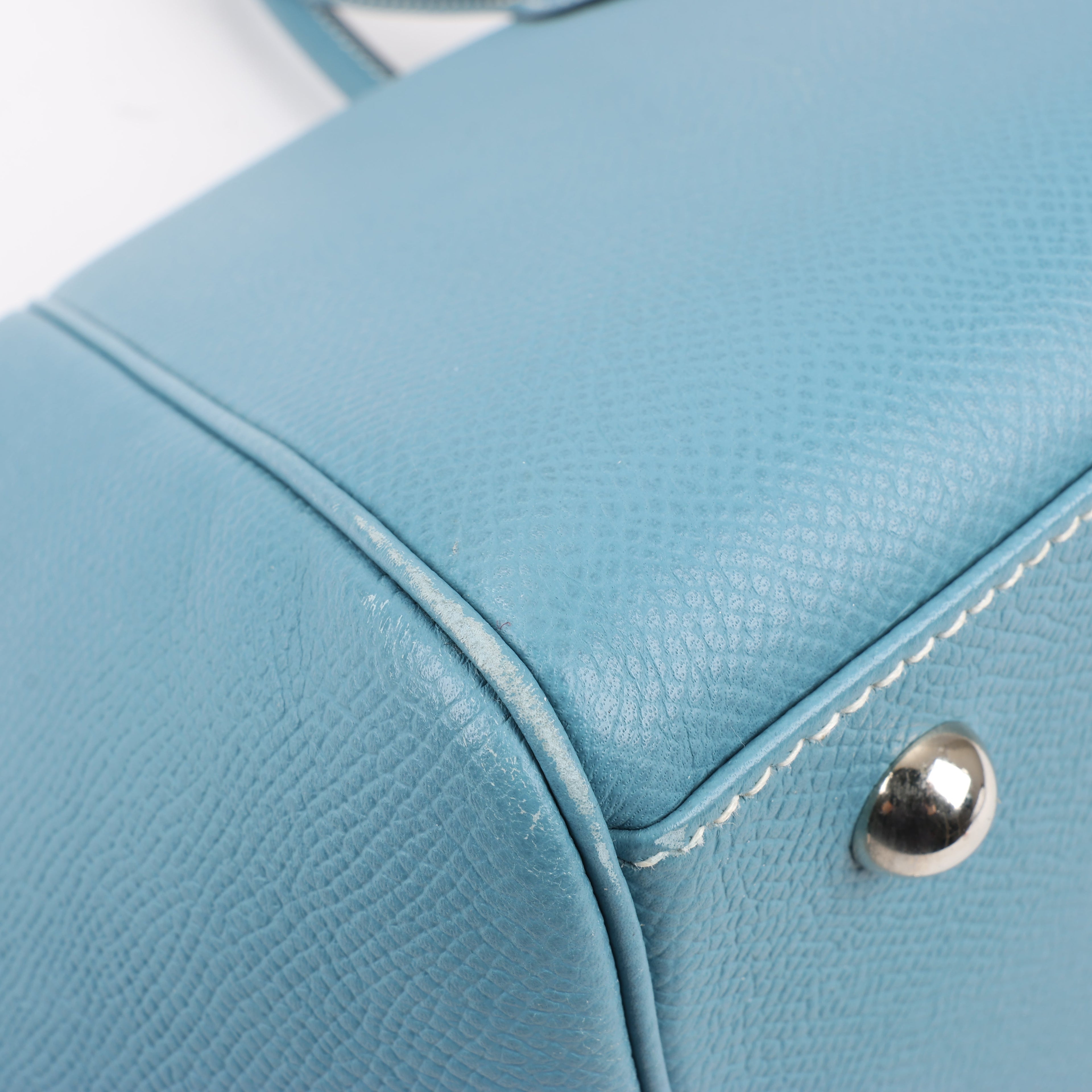 HERMES Paris Bombay 35 Veau Epsom Blue Jean Silver Metal Fittings Handbag □K: 2007