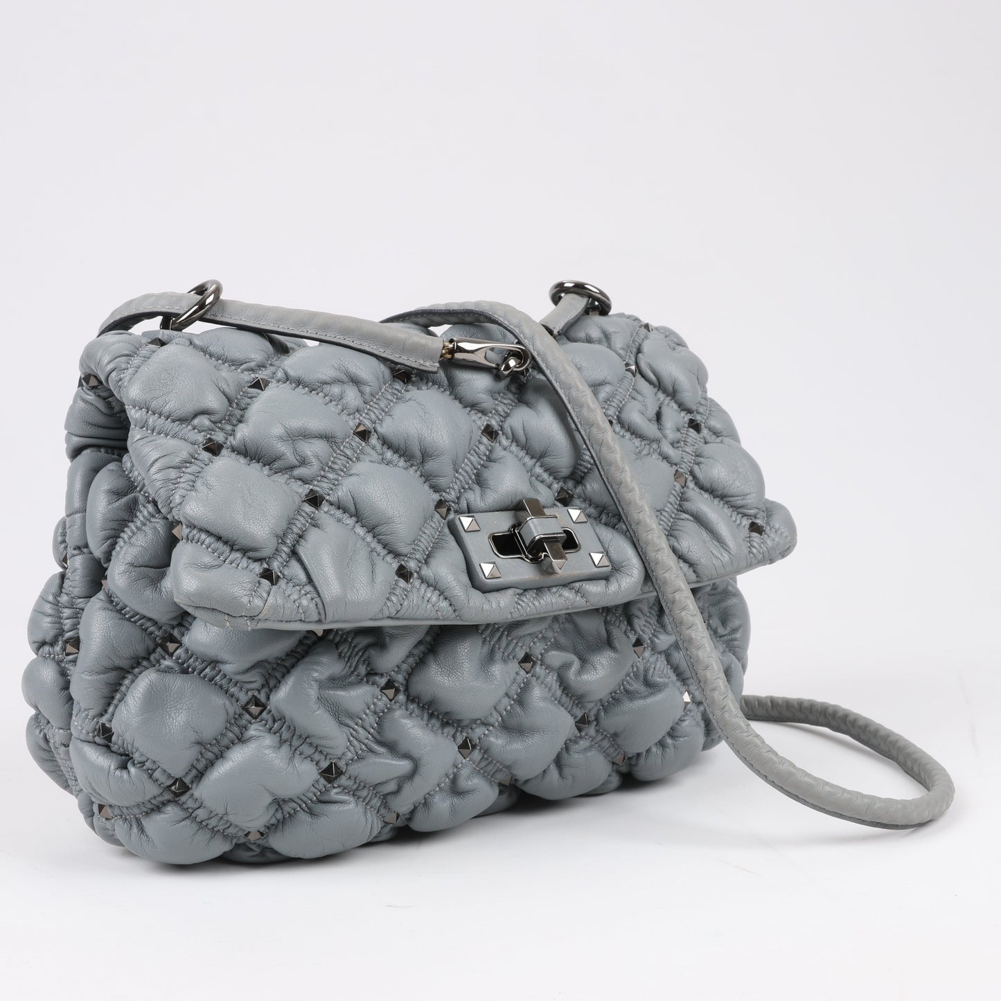 Valentino Garavani Nappa Large Spikeme Shoulder Bag in Grey