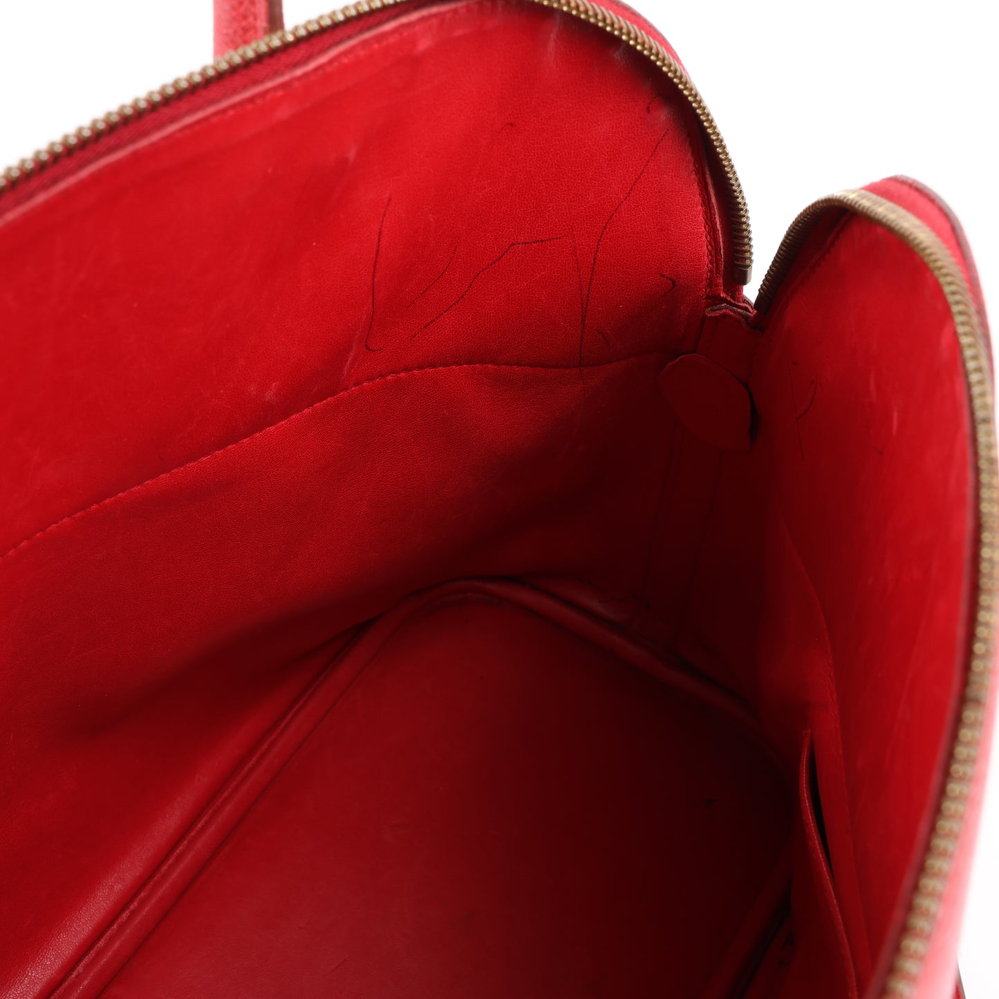 Sac à main HERMES Bolide 35 Cushbell Rouge vif, garnitures en métal doré, ○W:1993