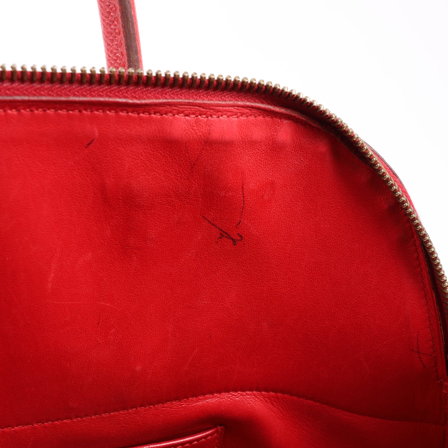 HERMES Bolide 35 Cushbell Rouge vif Gold Metal Fittings Handbag ○W:1993