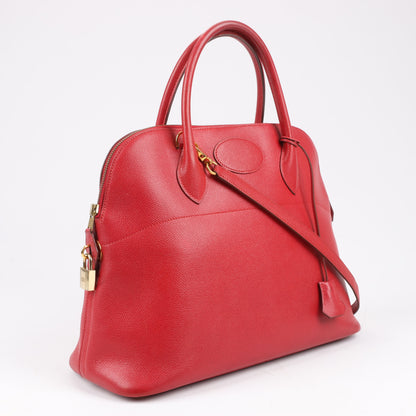 HERMES Bolide 35 Cushbell Rouge vif Gold Metal Fittings Handbag ○W:1993