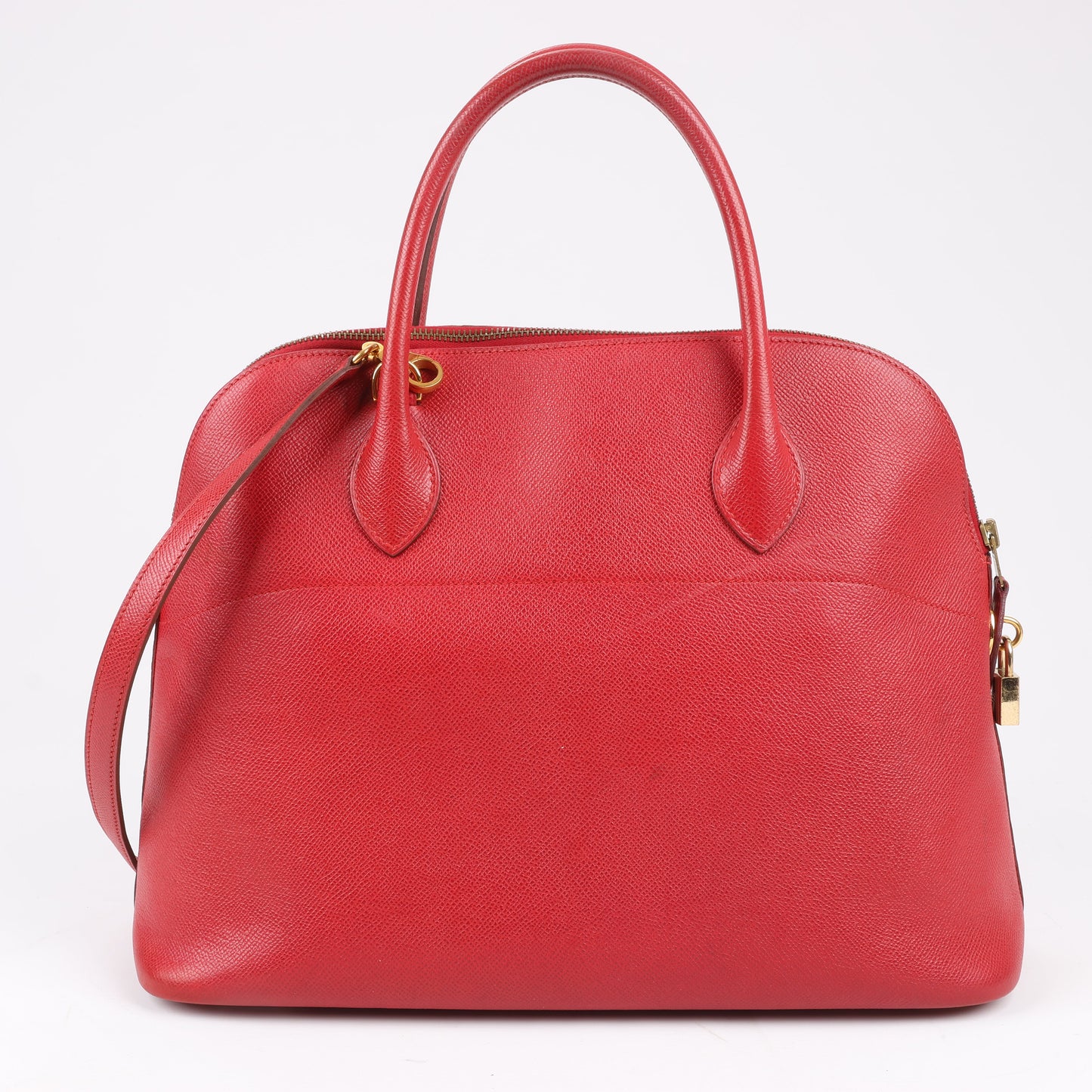 HERMES Bolide 35 Cushbell Rouge vif Gold Metal Fittings Handbag ○W:1993