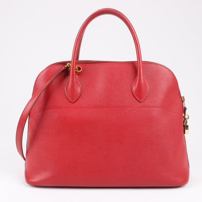 HERMES Bolide 35 Cushbell Rouge vif Gold Metal Fittings Handbag ○W:1993