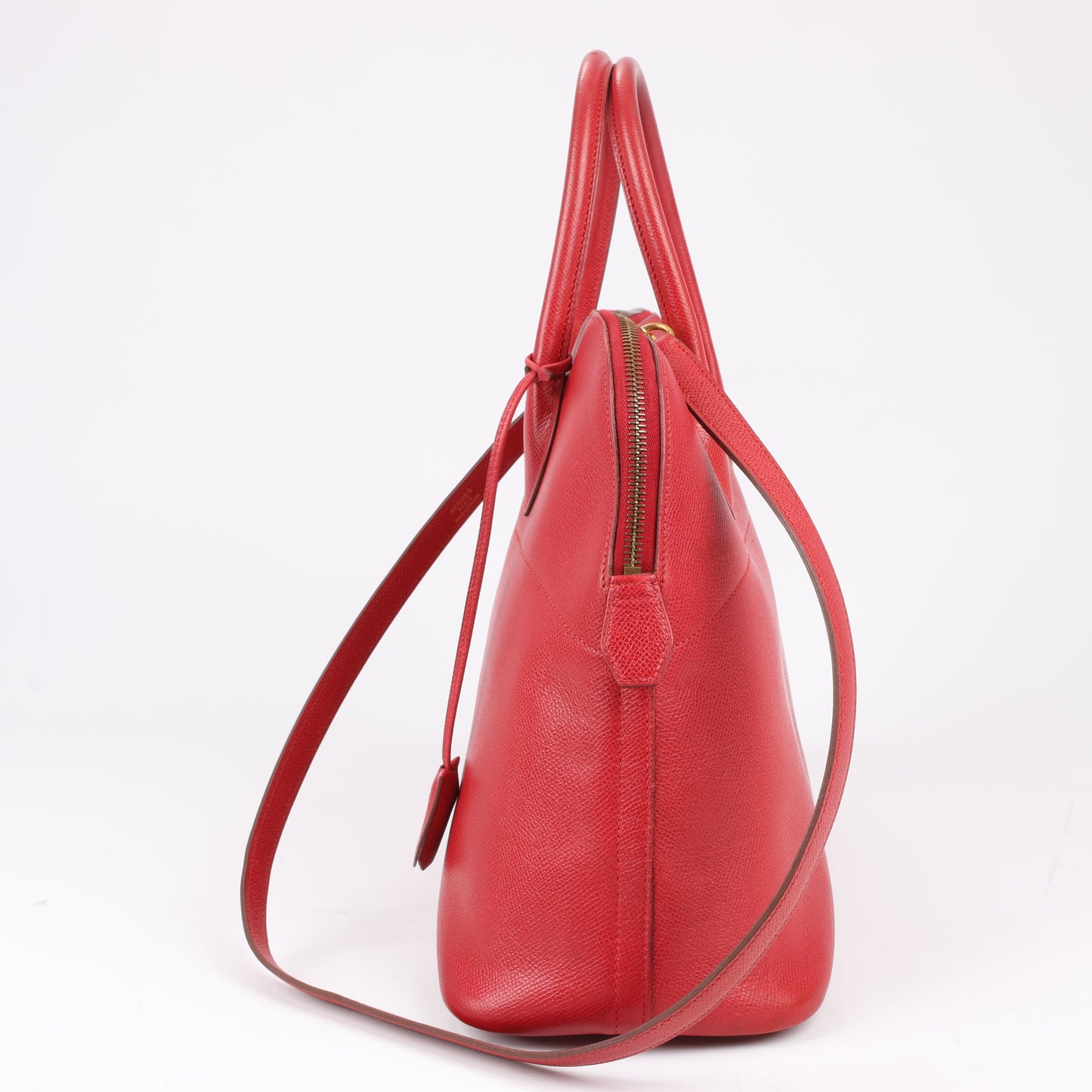 HERMES Bolide 35 Cushbell Rouge vif Gold Metal Fittings Handbag ○W:1993