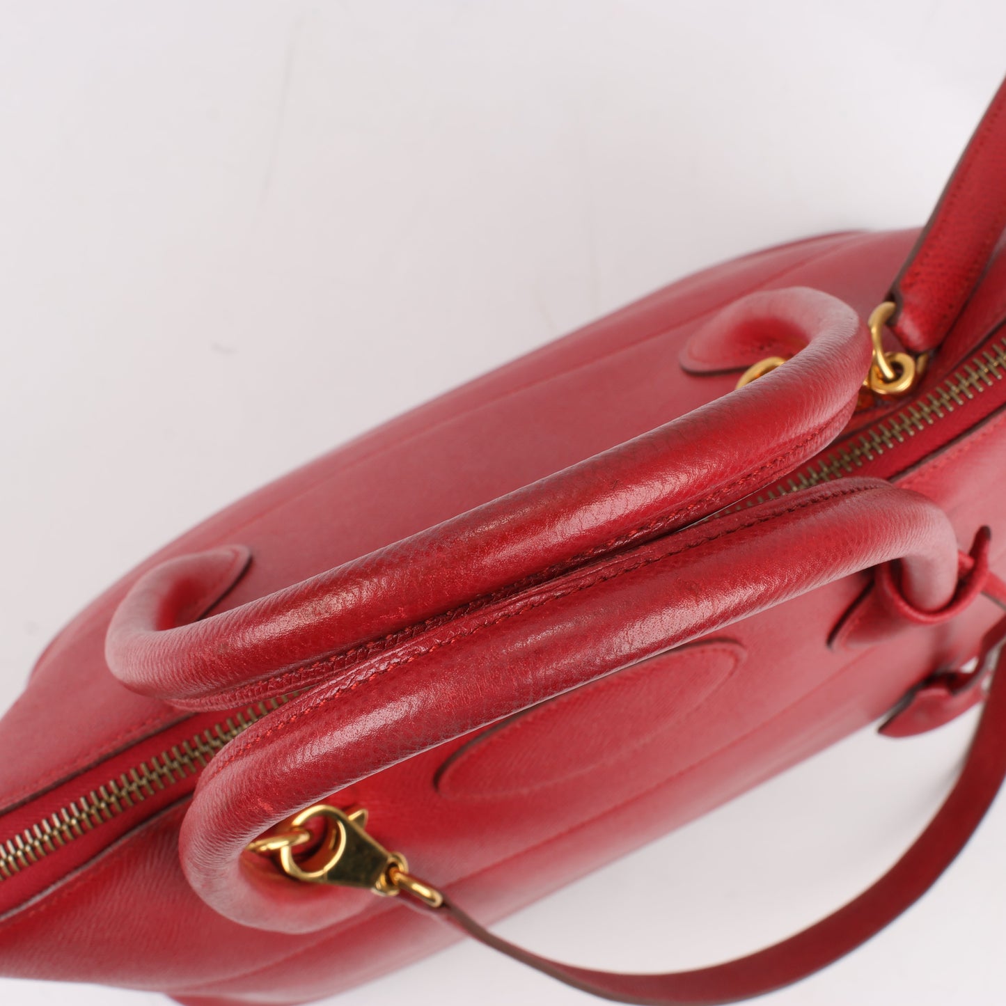 HERMES Bolide 35 Cushbell Rouge vif Gold Metal Fittings Handbag ○W:1993