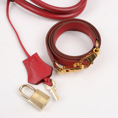 HERMES Bolide 35 Cushbell Rouge vif Gold Metal Fittings Handbag ○W:1993