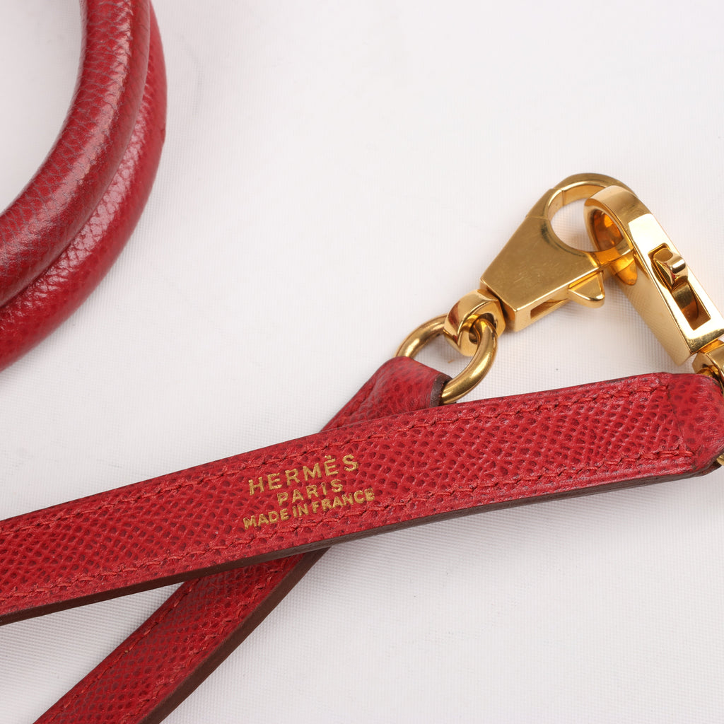 HERMES Bolide 35 Cushbell Rouge vif Gold Metal Fittings Handbag ○W:1993