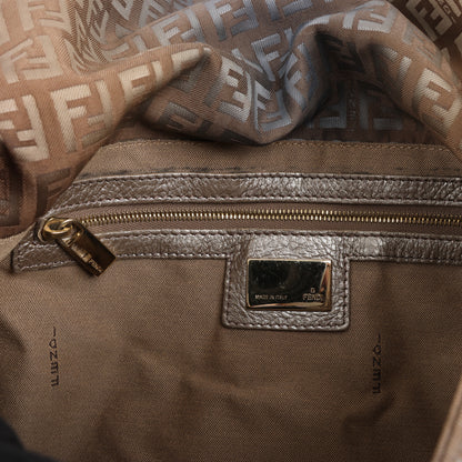 FENDI Zucchino Mamma Baguette Canvas & Leather One Shoulder bag in Brown 8BR001