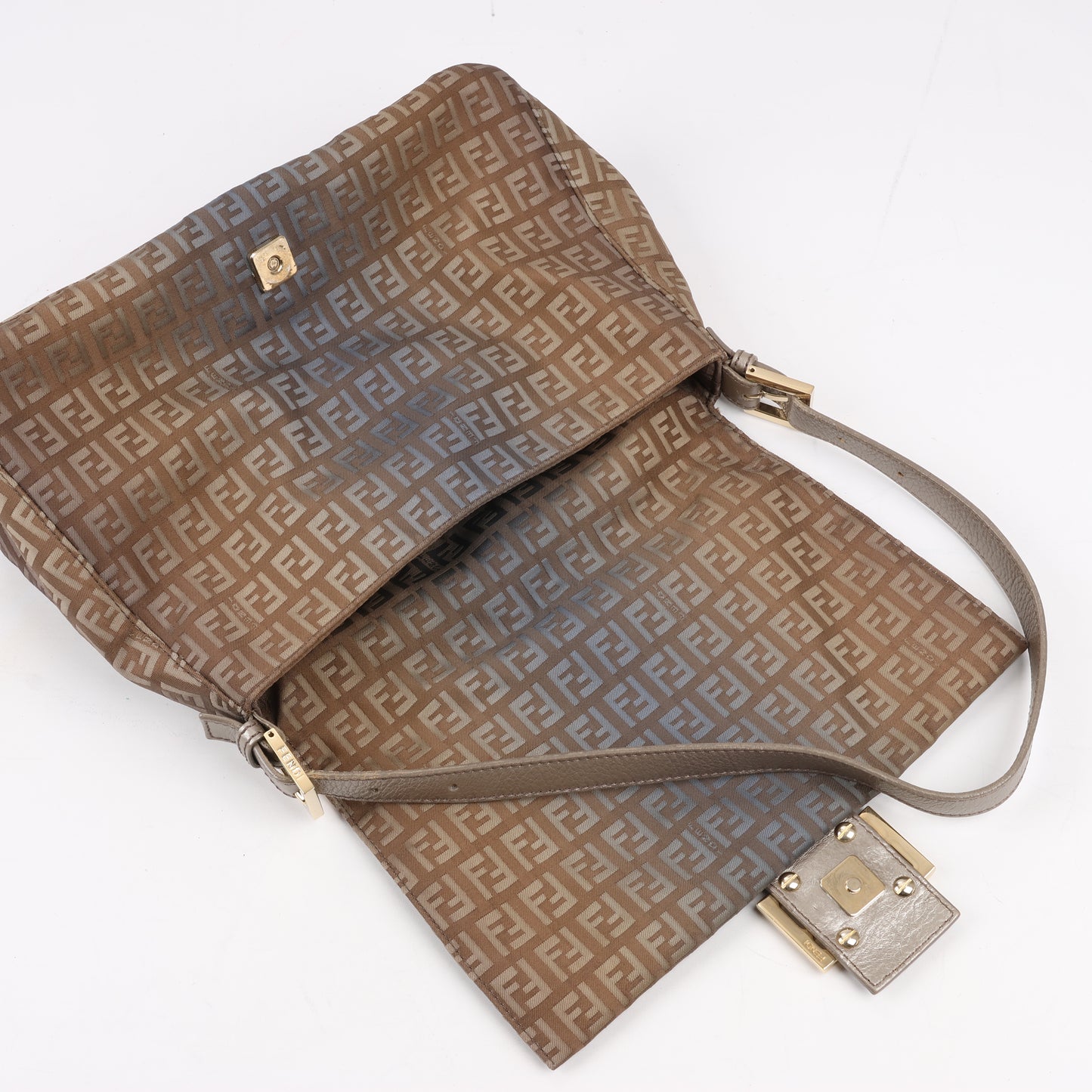 FENDI Zucchino Mamma Baguette Canvas & Leather One Shoulder bag in Brown 8BR001