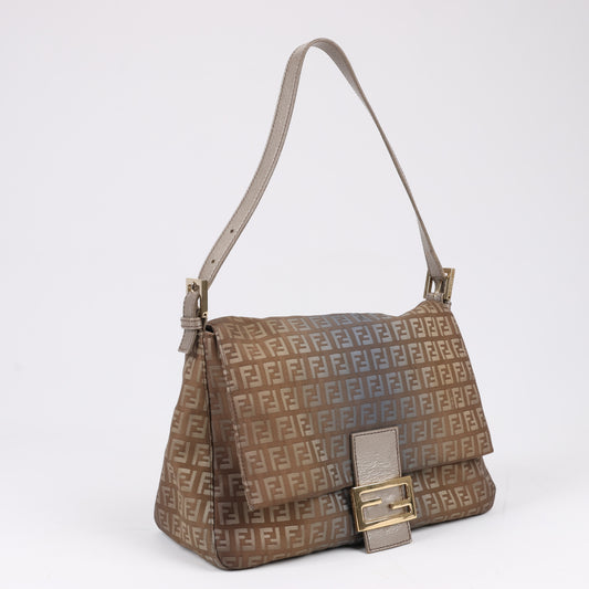 FENDI Zucchino Mamma Baguette Canvas & Leather One Shoulder bag in Brown 8BR001
