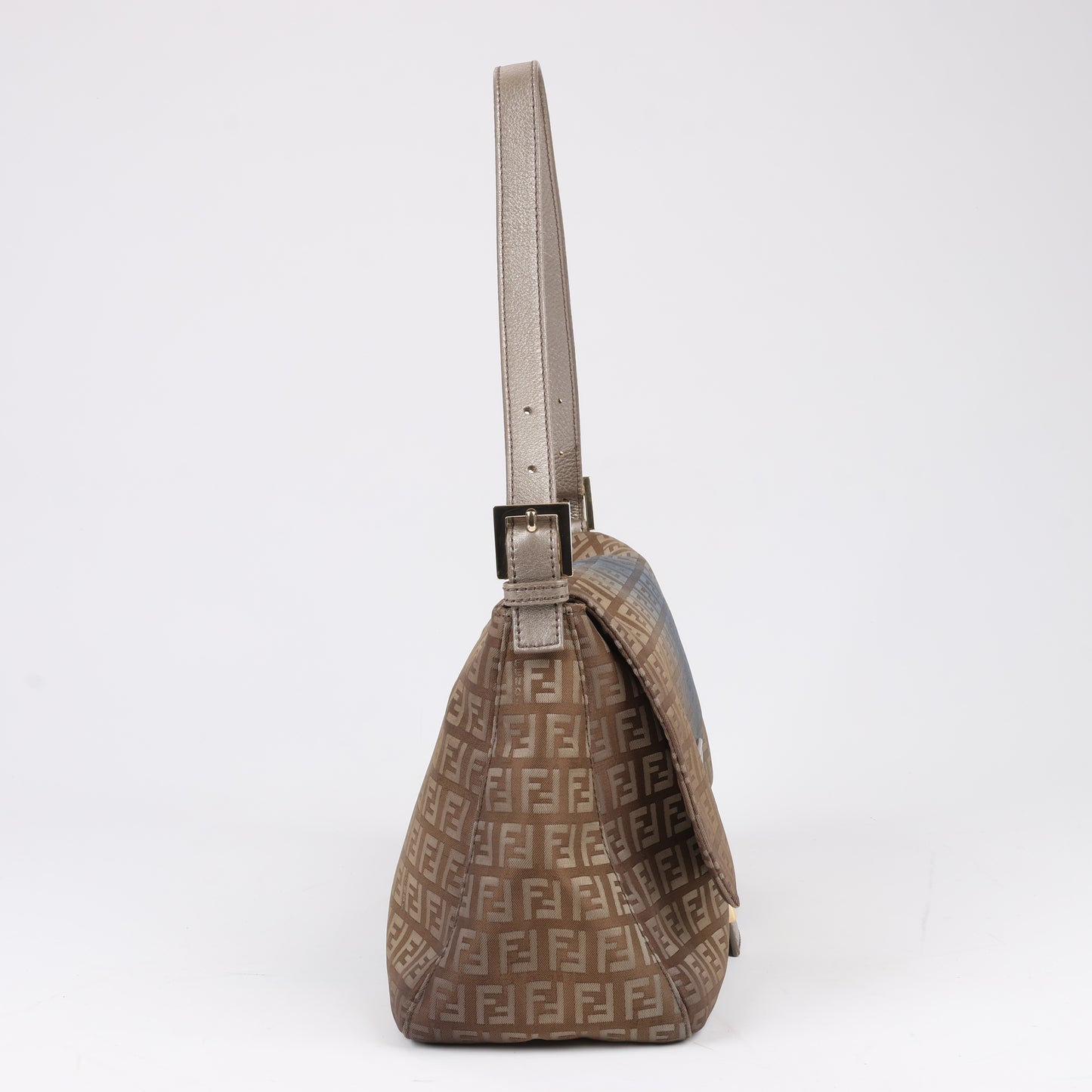 FENDI Zucchino Mamma Baguette Canvas & Leather One Shoulder bag in Brown 8BR001