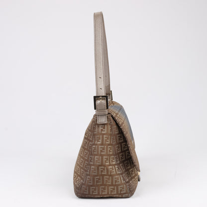 FENDI Zucchino Mamma Baguette Canvas & Leather One Shoulder bag in Brown 8BR001