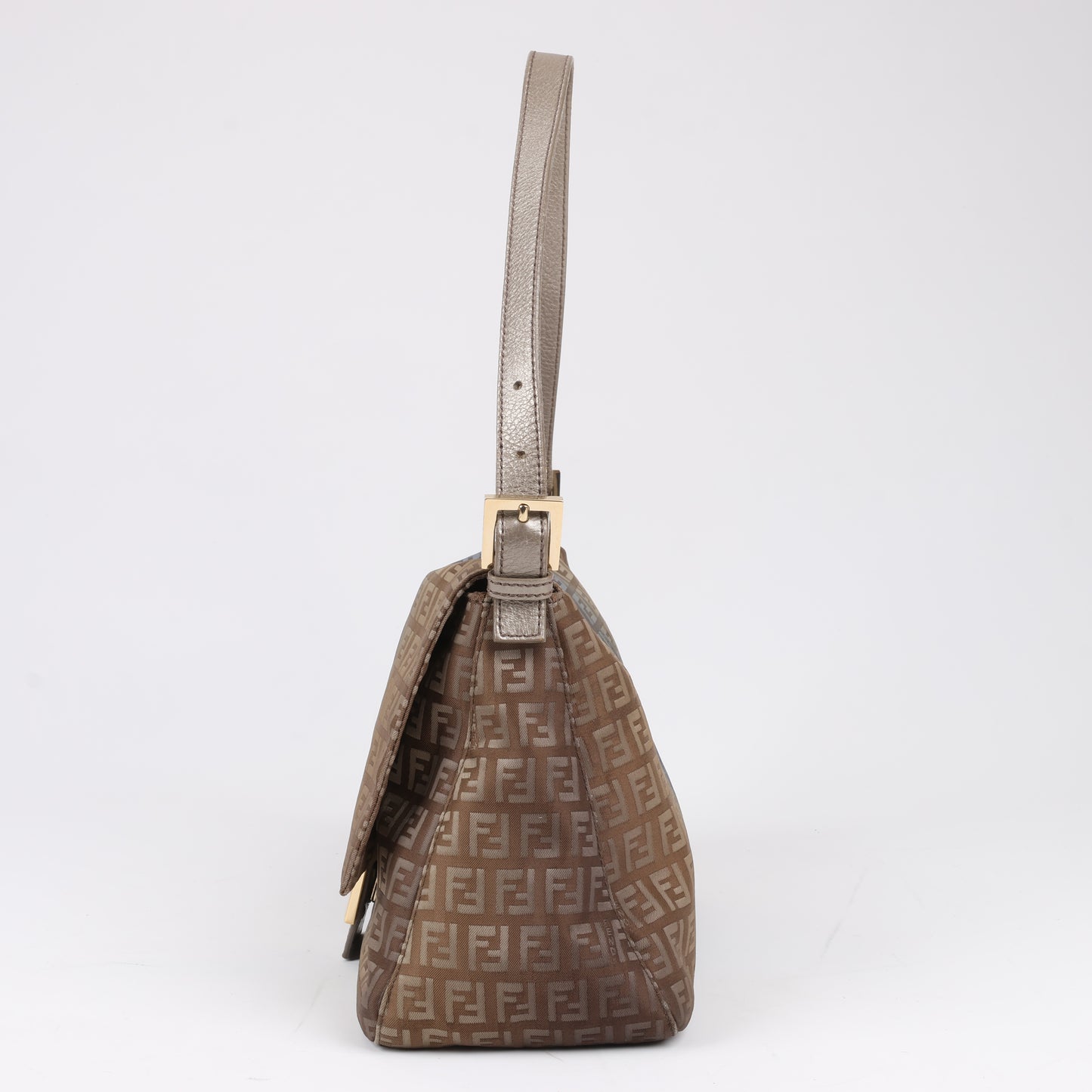 FENDI Zucchino Mamma Baguette Canvas & Leather One Shoulder bag in Brown 8BR001