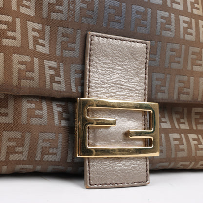 FENDI Zucchino Mamma Baguette Canvas & Leather One Shoulder bag in Brown 8BR001