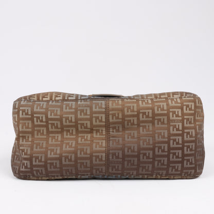 FENDI Zucchino Mamma Baguette Canvas & Leather One Shoulder bag in Brown 8BR001
