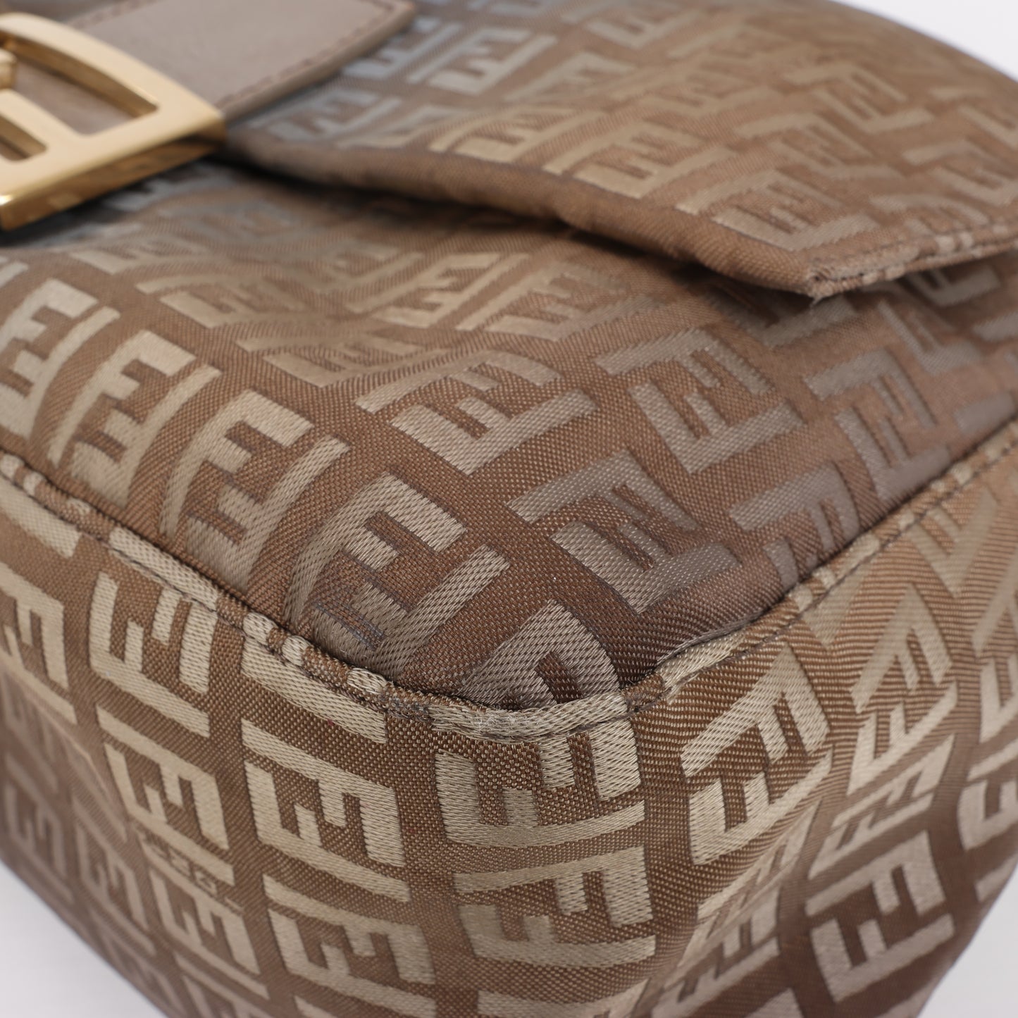 FENDI Zucchino Mamma Baguette Canvas & Leather One Shoulder bag in Brown 8BR001