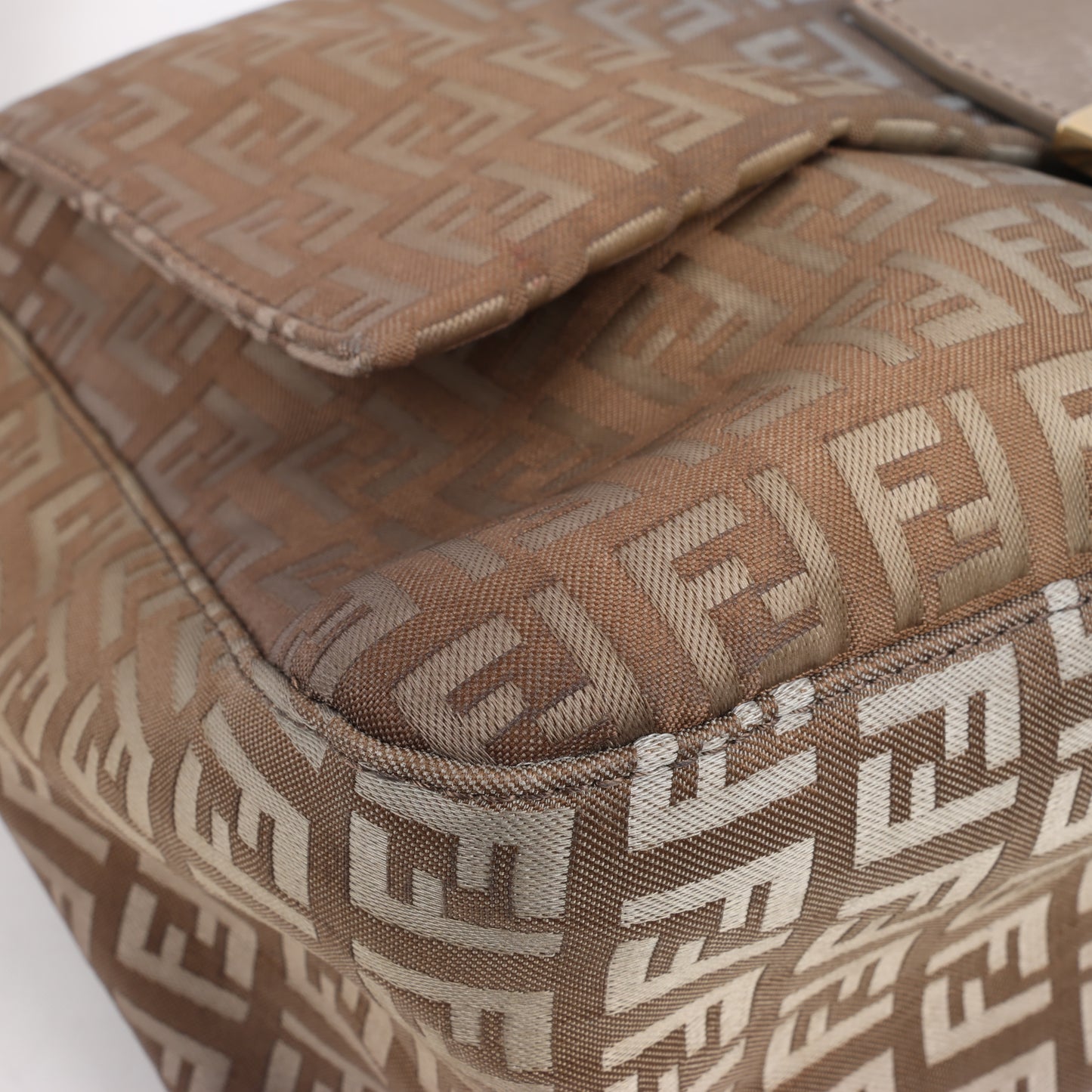 FENDI Zucchino Mamma Baguette Canvas & Leather One Shoulder bag in Brown 8BR001