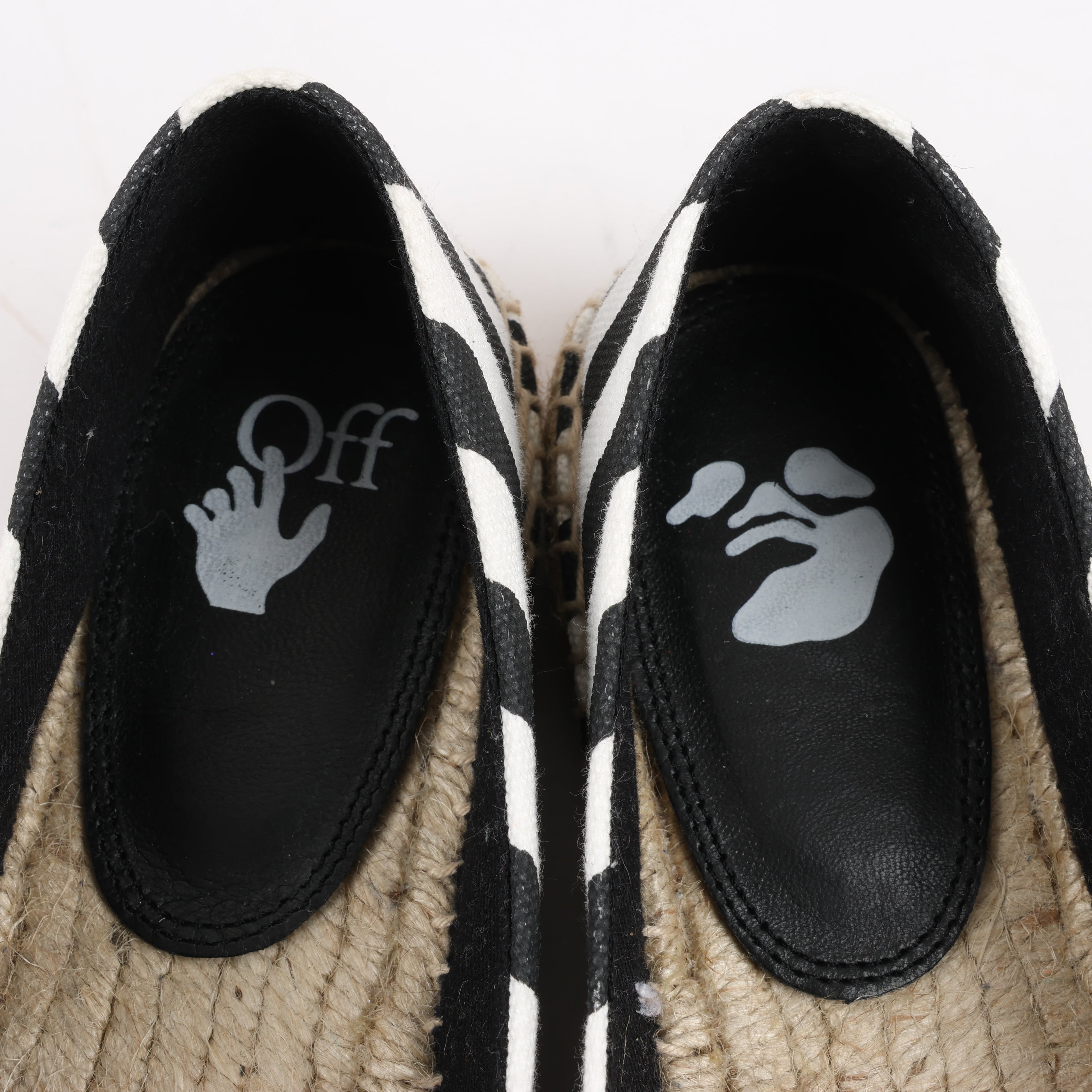 OFF-WHITE Stripes Flat Espadrillas in Black and White Diagonals, Size 37 EU