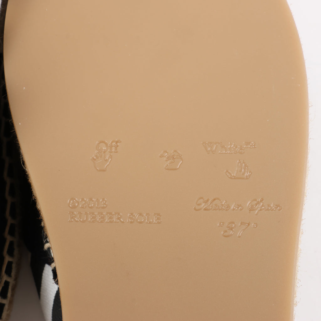 OFF-WHITE Stripes Flat Espadrillas in Black and White Diagonals, Size 37 EU