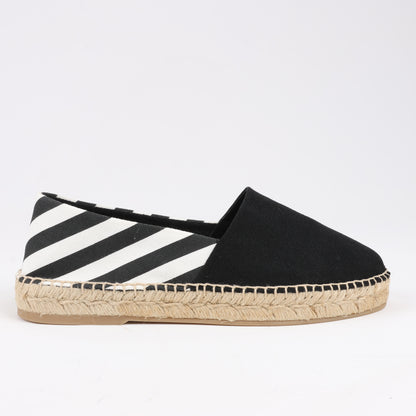 OFF-WHITE Stripes Flat Espadrilles in Schwarz-Weiß-Diagonalen, Größe 37 EU