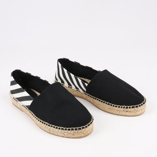 OFF-WHITE Stripes Flat Espadrillas in Black and White Diagonals, Size 37 EU