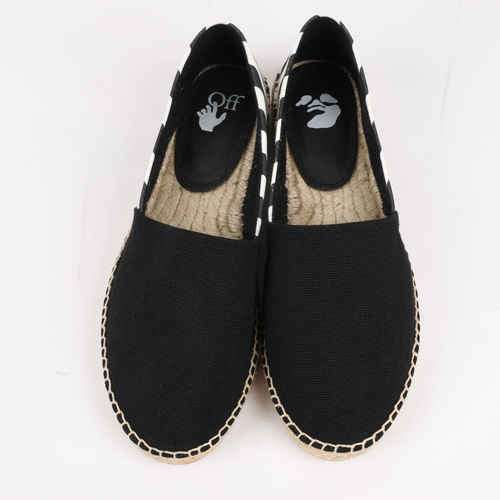 OFF-WHITE Stripes Flat Espadrillas in Black and White Diagonals, Size 37 EU