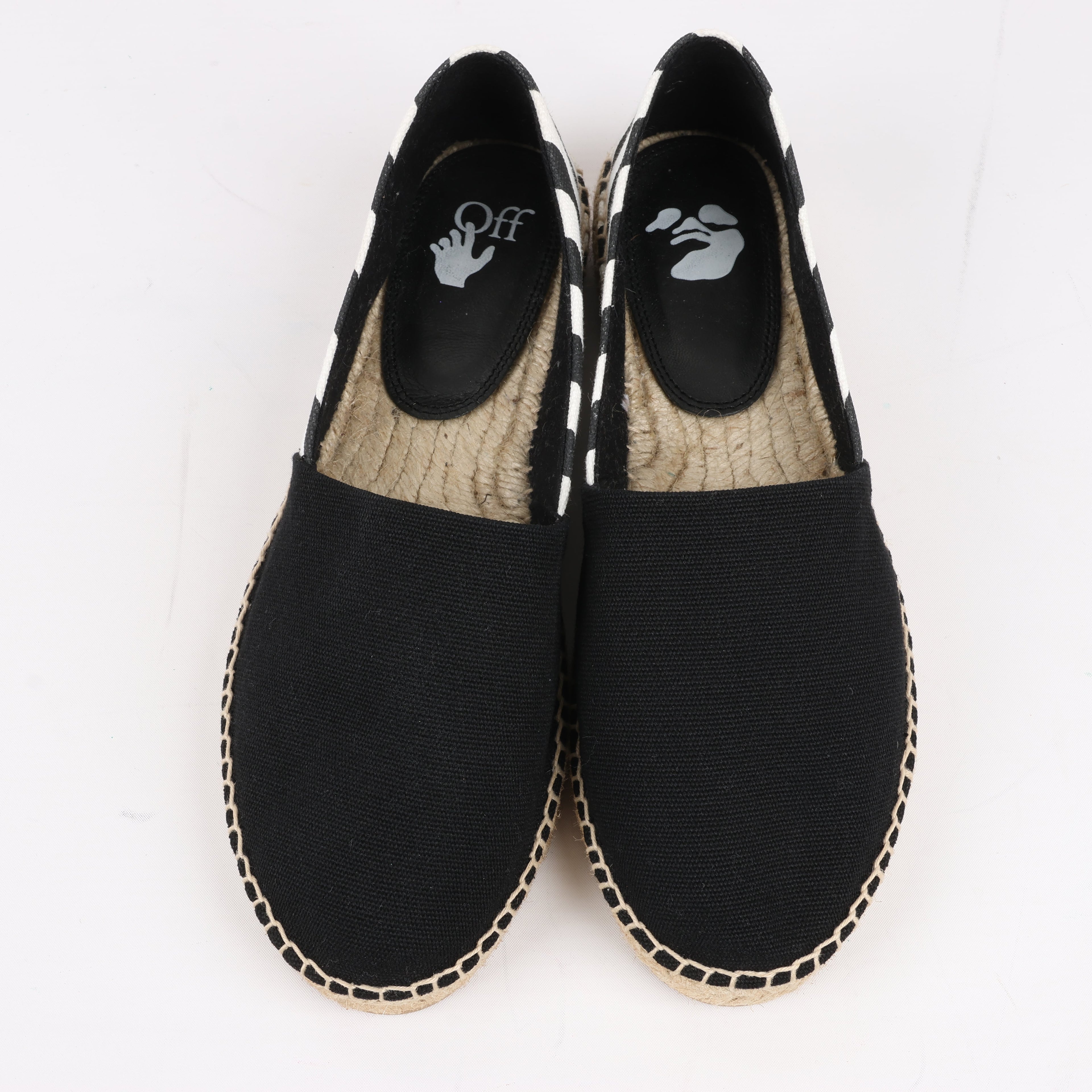 OFF-WHITE Stripes Flat Espadrillas in Black and White Diagonals, Size 37 EU