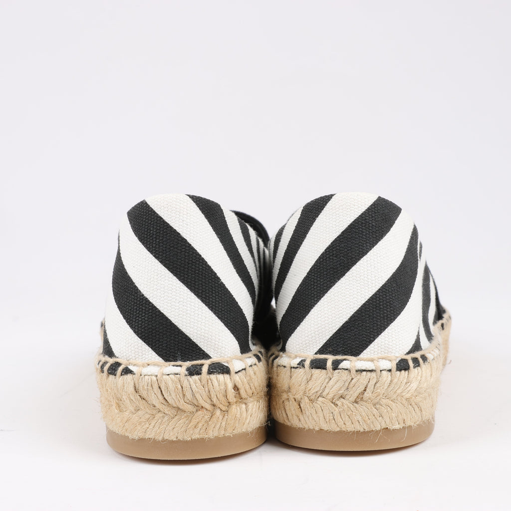 OFF-WHITE Stripes Flat Espadrillas in Black and White Diagonals, Size 37 EU