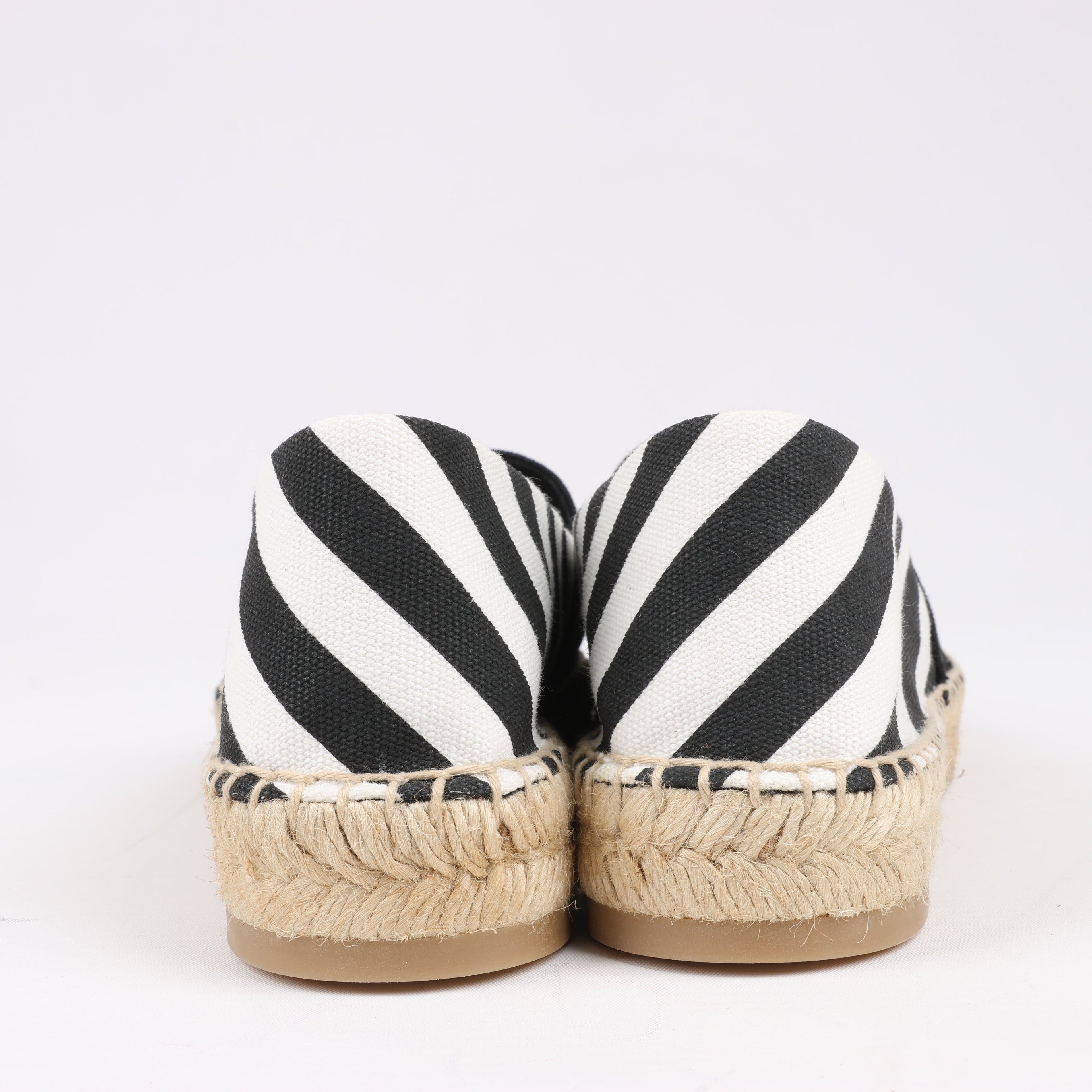 OFF-WHITE Stripes Flat Espadrillas in Black and White Diagonals, Size 37 EU