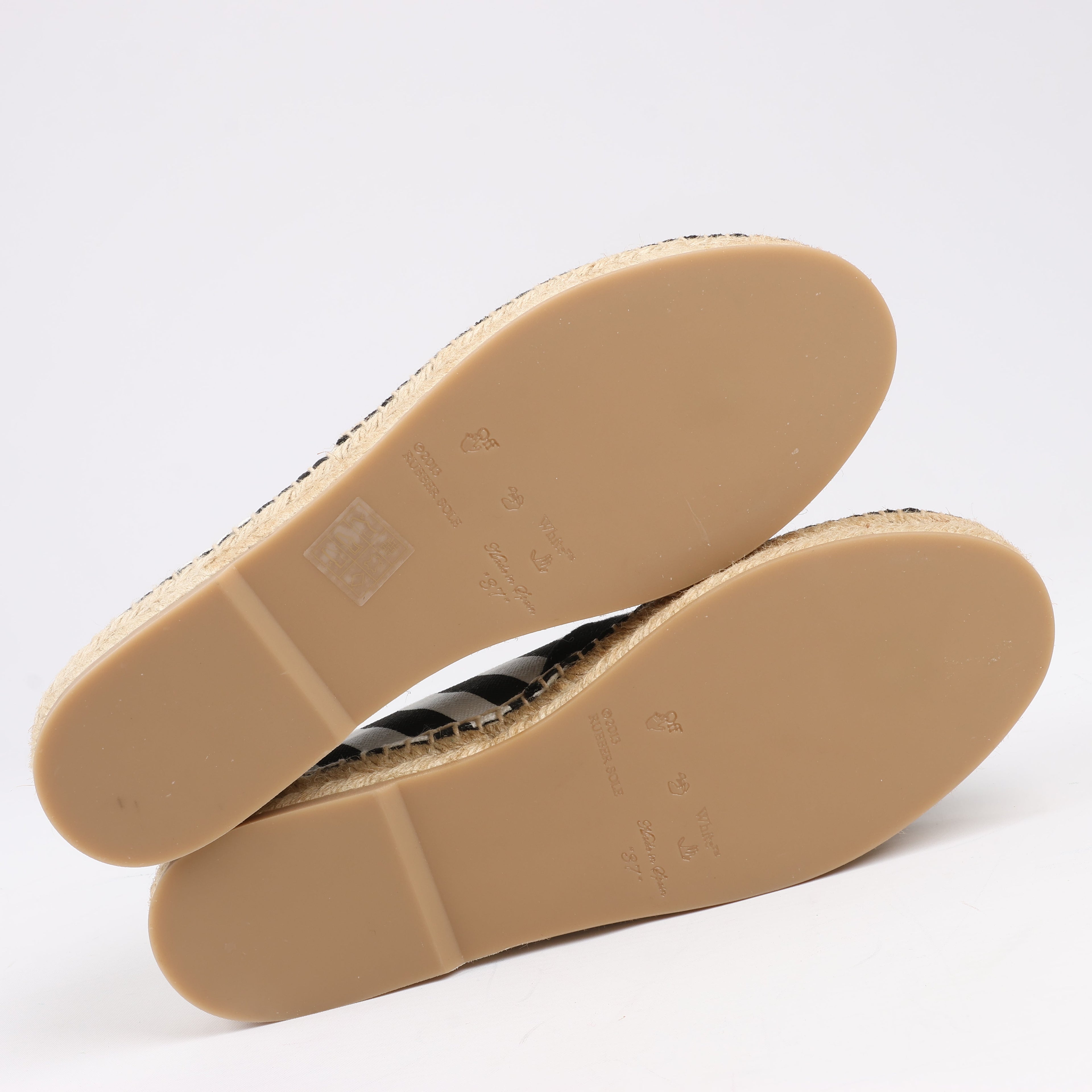 OFF-WHITE Stripes Flat Espadrillas in Black and White Diagonals, Size 37 EU