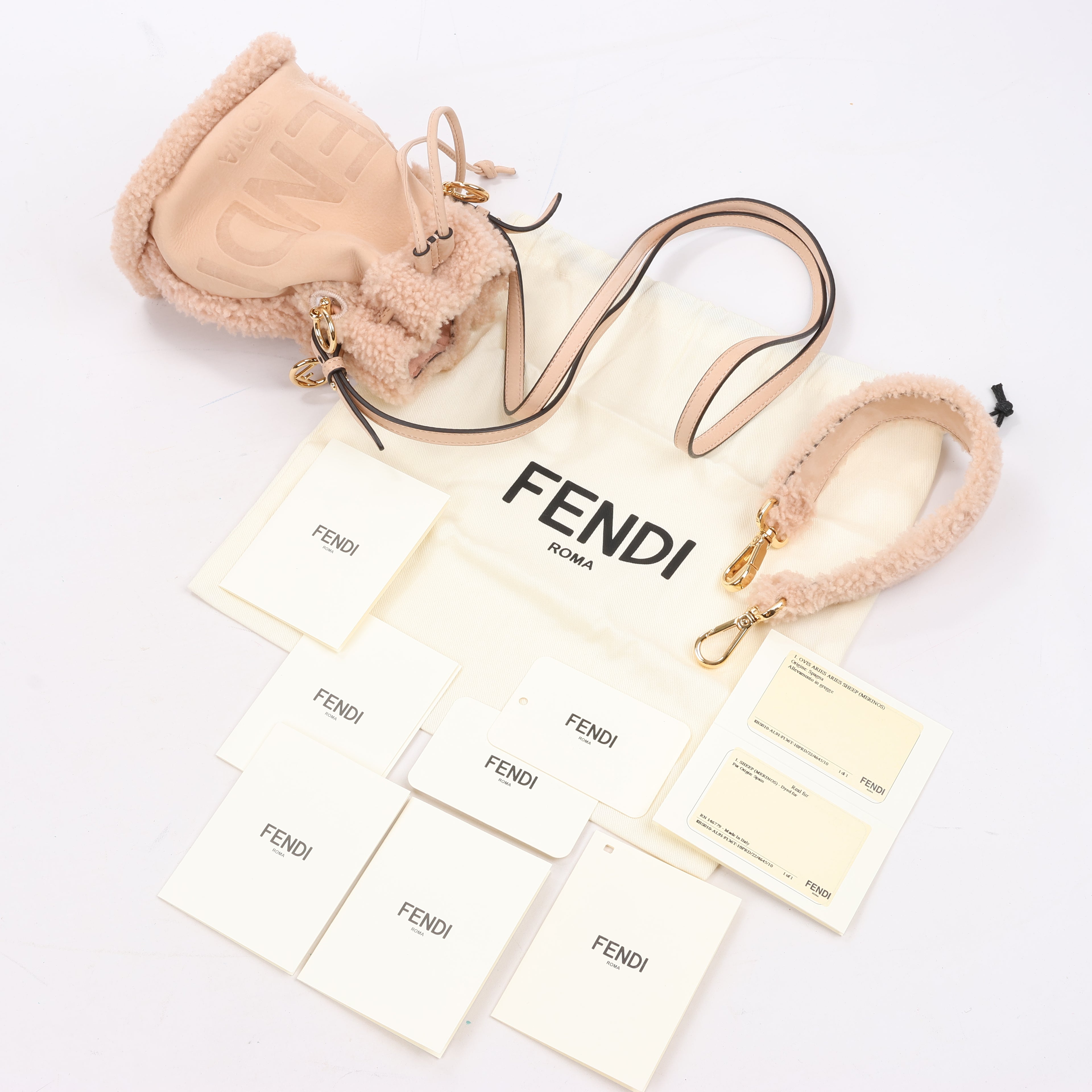 Fendi Mon Tresor Mini Mouton 2Way Shoulder Bag in Powder Beige 8BS010