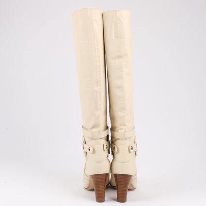 Bottes hautes Chanel Coco Mark Matelasse 06A en cuir ivoire G25325, pointure 38,5 EU