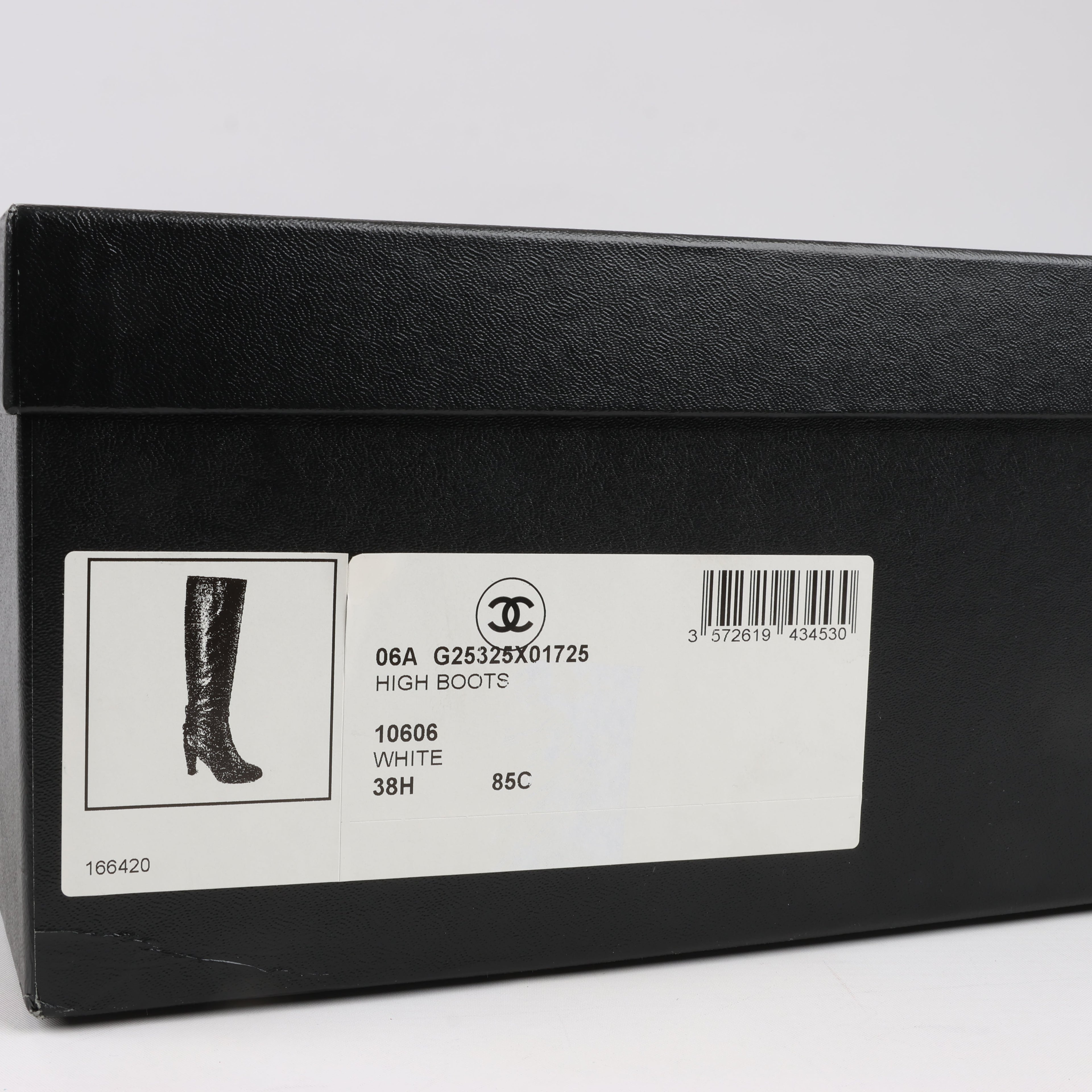Chanel Coco Mark Matelasse 06A Leather Long Boots in Ivory G25325, Size 38.5 EU