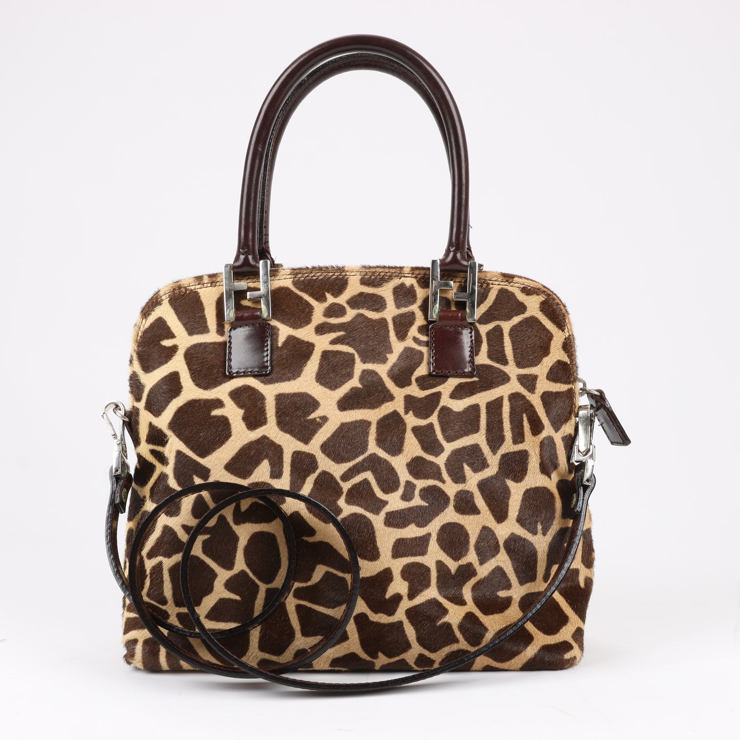 FENDI Giraffe Pony-Style Leather 2Way Handbag in Brown