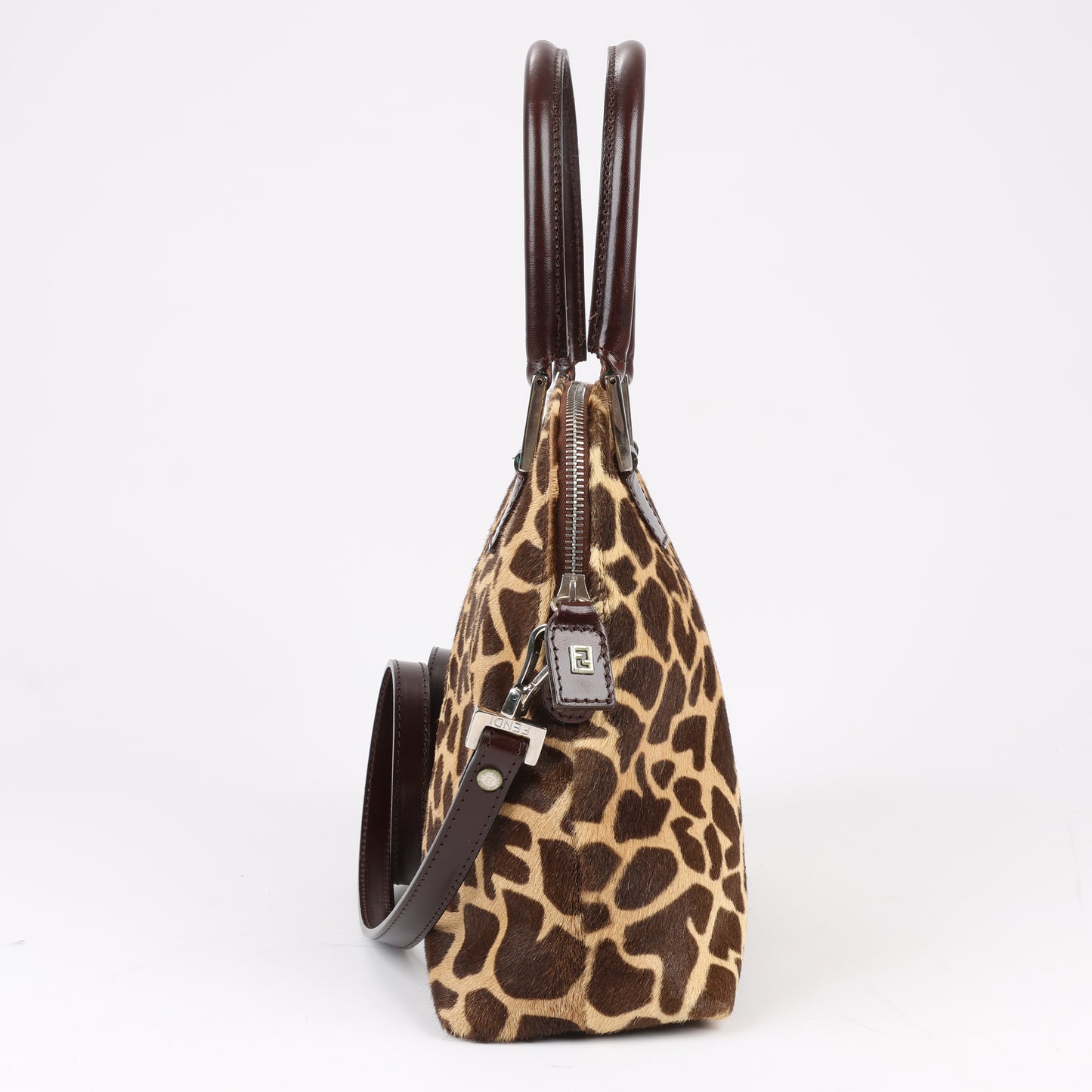 FENDI Giraffe Pony-Style Leather 2Way Handbag in Brown