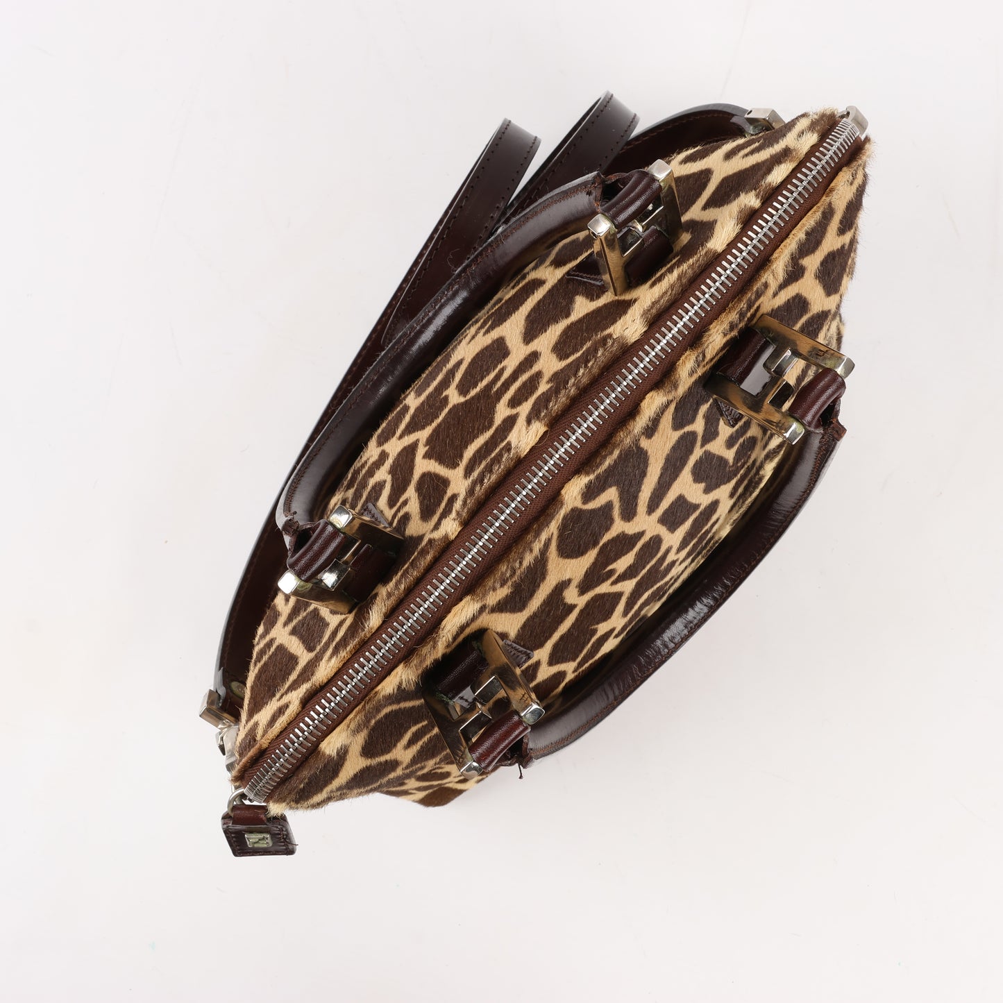FENDI Giraffe Pony-Style Leather 2Way Handbag in Brown