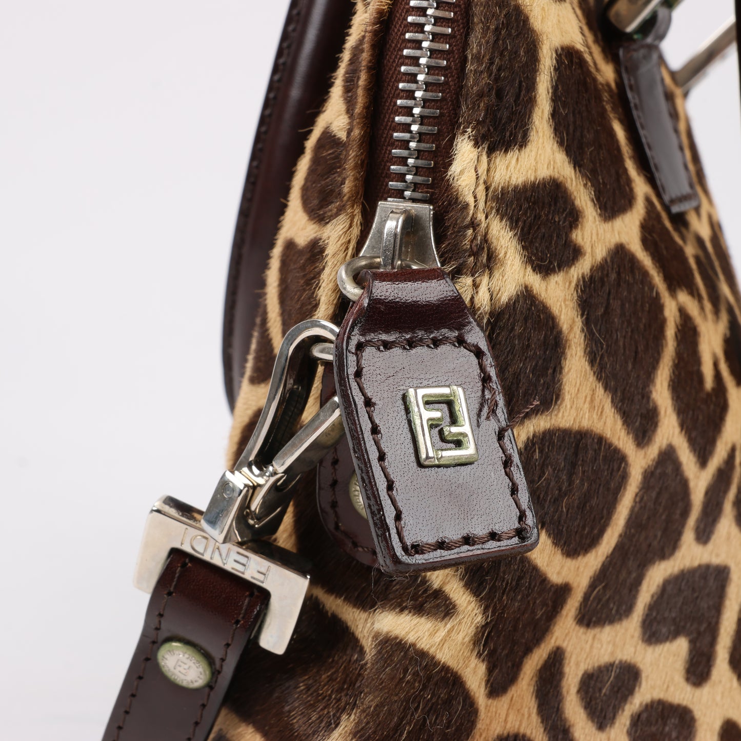 FENDI Giraffe Pony-Style Leather 2Way Handbag in Brown