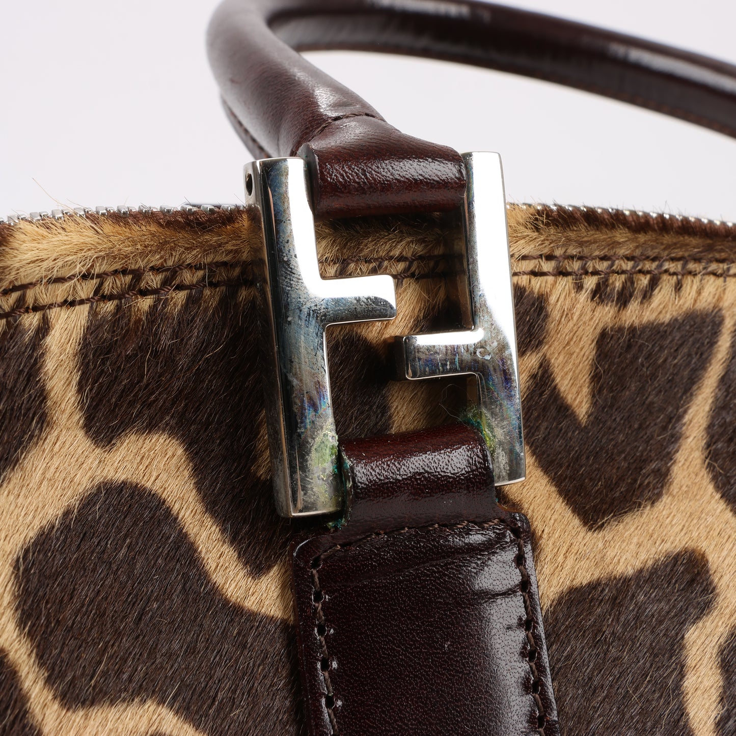 FENDI Giraffe Pony-Style Leather 2Way Handbag in Brown