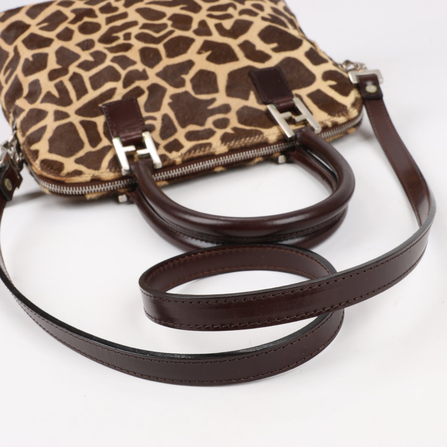 FENDI Giraffe Pony-Style Leather 2Way Handbag in Brown