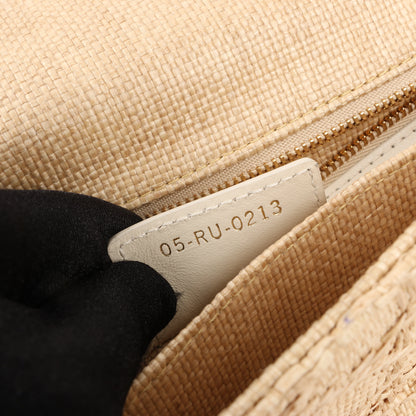 Dior Caro Raffia x Leather Medium Shoulder Bag in Beige