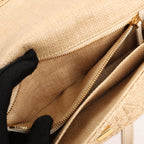 Dior Caro Raffia x Leather Medium Shoulder Bag in Beige
