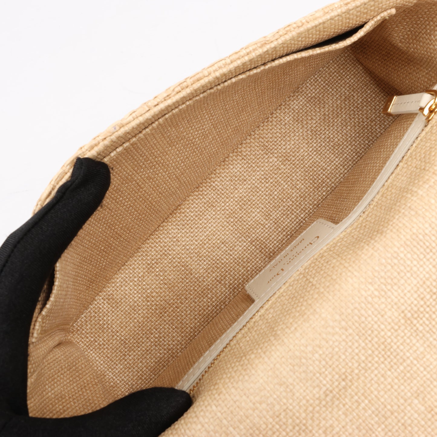 Dior Caro Raffia x Leather Medium Shoulder Bag in Beige